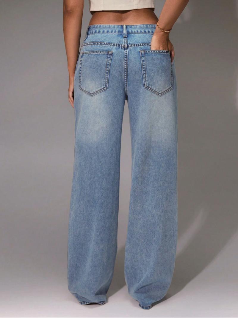 Women's Elastic Comfortable Wide Leg Jeans, Trendy Versatile Casual Fashion Denim Jeans, Fitted Plain Style for All Seasons
