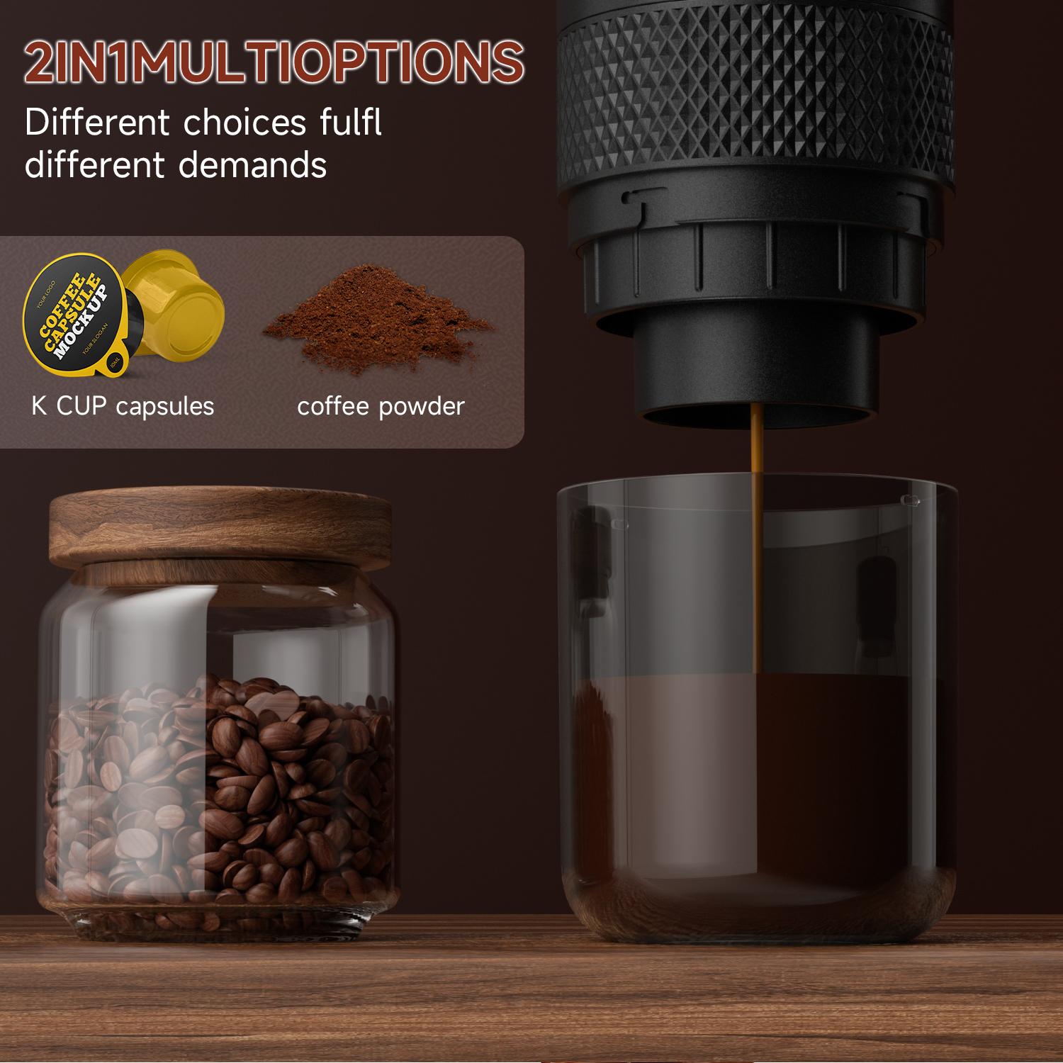 Portable Electric Espresso Machine, Automatic Capsule Coffee Maker, Hot & Cold Brew, Compatible with K-Cups & Grounds, Travel-Friendly Design, Coffee Equipment