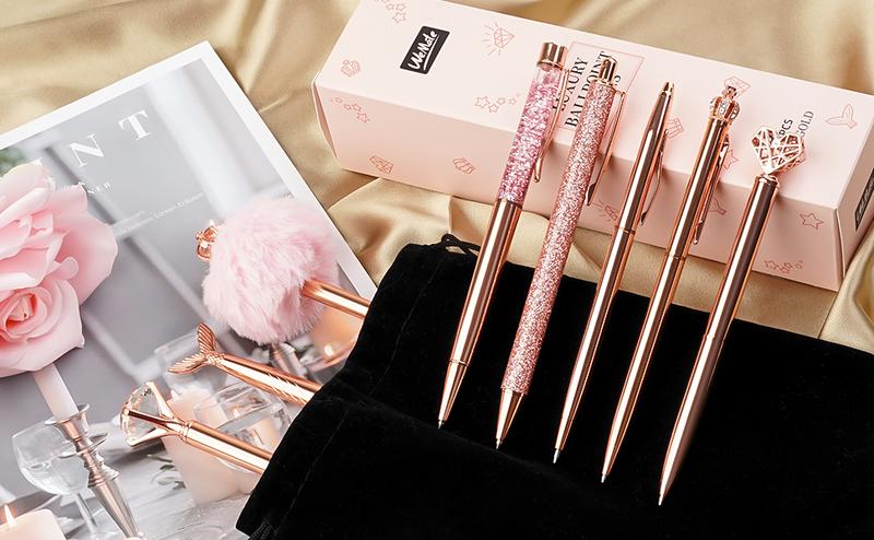 WEMATE 8Pcs Purple Pens, Metal Crystal Diamond Pen with Black & Blue Ink, Pens for Journaling, Office Supplies Fancy Pens for Women, Back to School Supplies for Girls Birthday