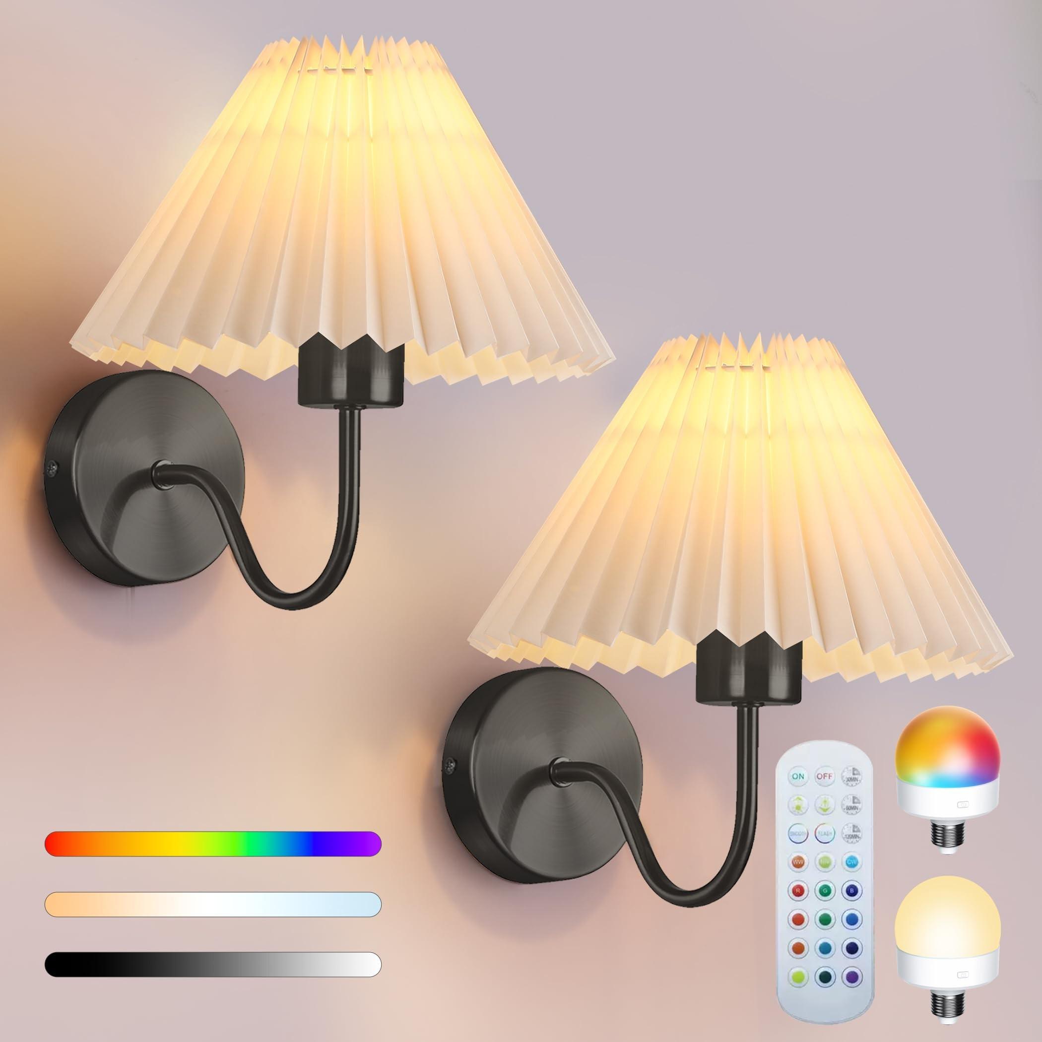 Rechargeable Wall Lamp Set of 2, RGB Detachable Bulb, Adjustable LED Light with Remote, Modern Home Decor for Bedroom & Living Room