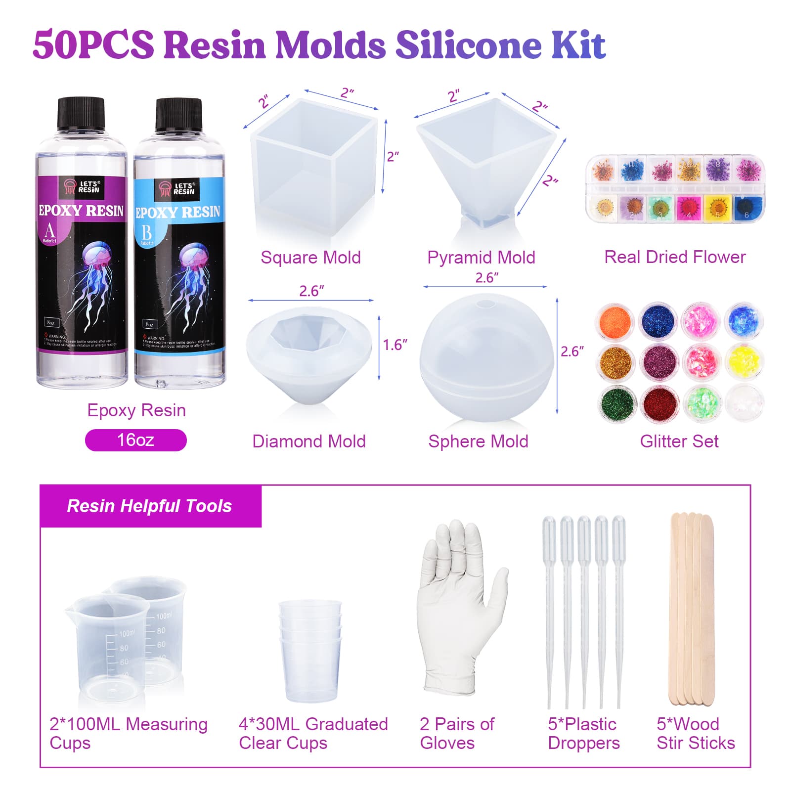 Epoxy Resin Kits and Molds Complete Set, Christams Gifts, 16oz Resin Art Kit with Silicone Molds, Pigment, Dried Flowers, Crafts for Adults, Beginners, Art Supplies for DIY Lovers, DIY Gift for Women
