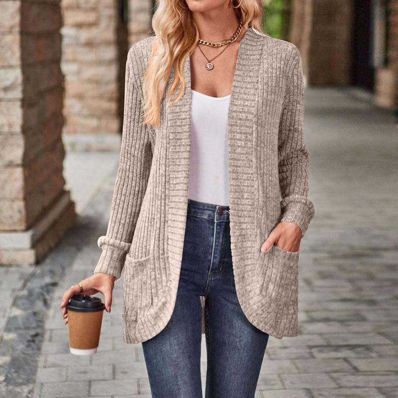 Womens Long Cardigan Lightweight Sweater, Long Sleeve Cardigan Open Front Casual Knit Sweaters with Pockets