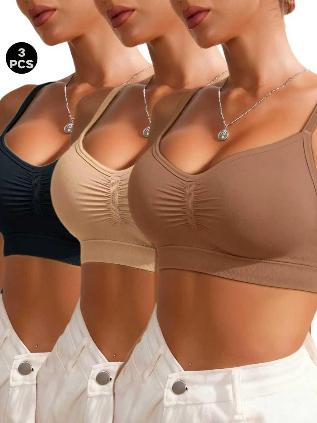 3 Pack Women's Seamless Wireless Supportive Bras, Adjustable Strap Comfort No Underwire Bralette Set, Soft Stretch Light Support Bra Tops for Daily Wear, Lounge, Sleep and Casual Layering