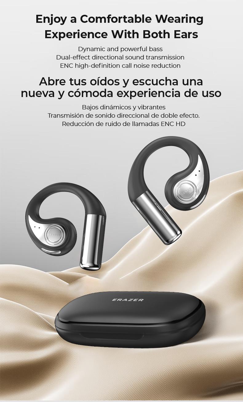 ERAZER XP9 OWS True Wireless Bluetooth Earphones, Open Ear Headphones for iPhone Android Mobile Phone, Waterproof Headseets with Display Charging Case Earbuds