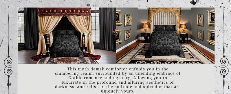 Gothic Comforter Set,Black Damask Comforter,Death Moth Bohemia Boho Luxury Bedding Set,Goth Skull Duvet Set,Vintage Victorian Baroque Floral Quilt Set Gothic Comforter Set,Black Damask Comforter,Death Moth Bohemia Boho Luxury Bedding Set,Goth Skull Duvet Set,Vintage Victorian Baroque Floral Quilt Set