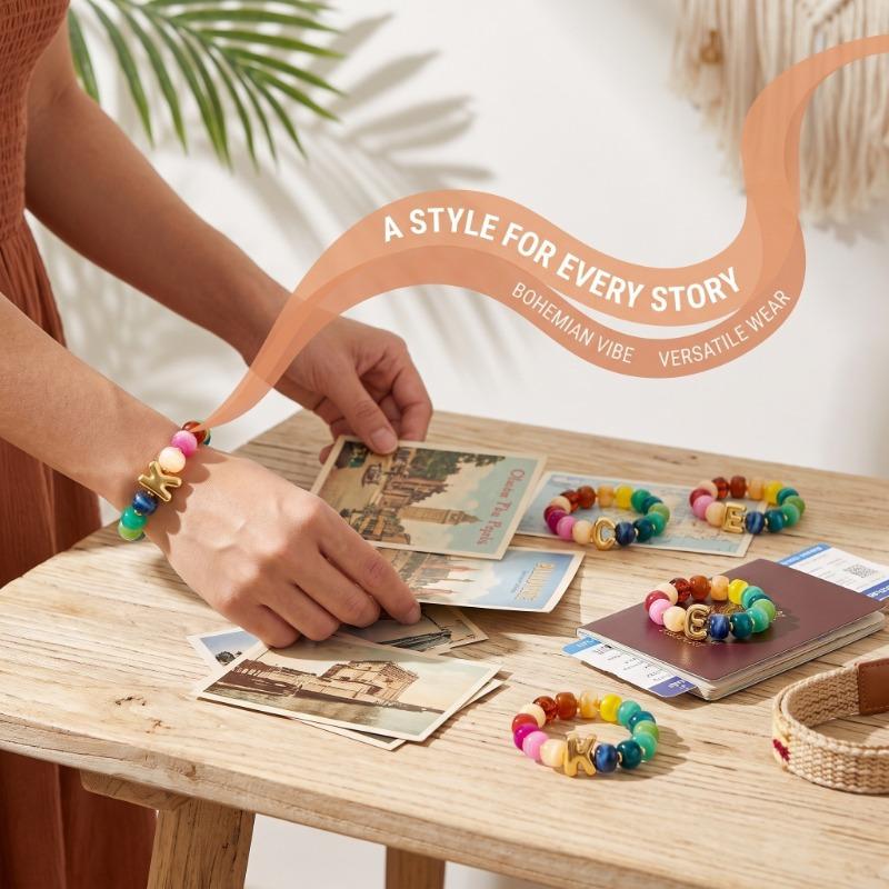 Boho Chic Customizable Letter Bracelet with Smooth Polish Resin Beads, Unisex Jewelry for Holiday Looks & Travel Gifts, Lightweight Fit, Boho Chic Outfits, Numbers, Letter Shapes, Unisex Names, Personalized Gifts, Custom Letters