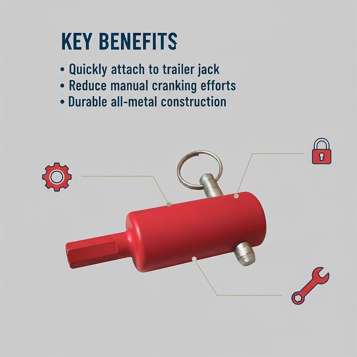Trailer Jack Drill Adapter Tool, Universal Fit Trailer Jack Drill Converter, Quickly Attach To Trailer Jack, Durable & Efficient Design, Durable Construction, Reduce Manual Cranking Efforts, Essential RV Accessory