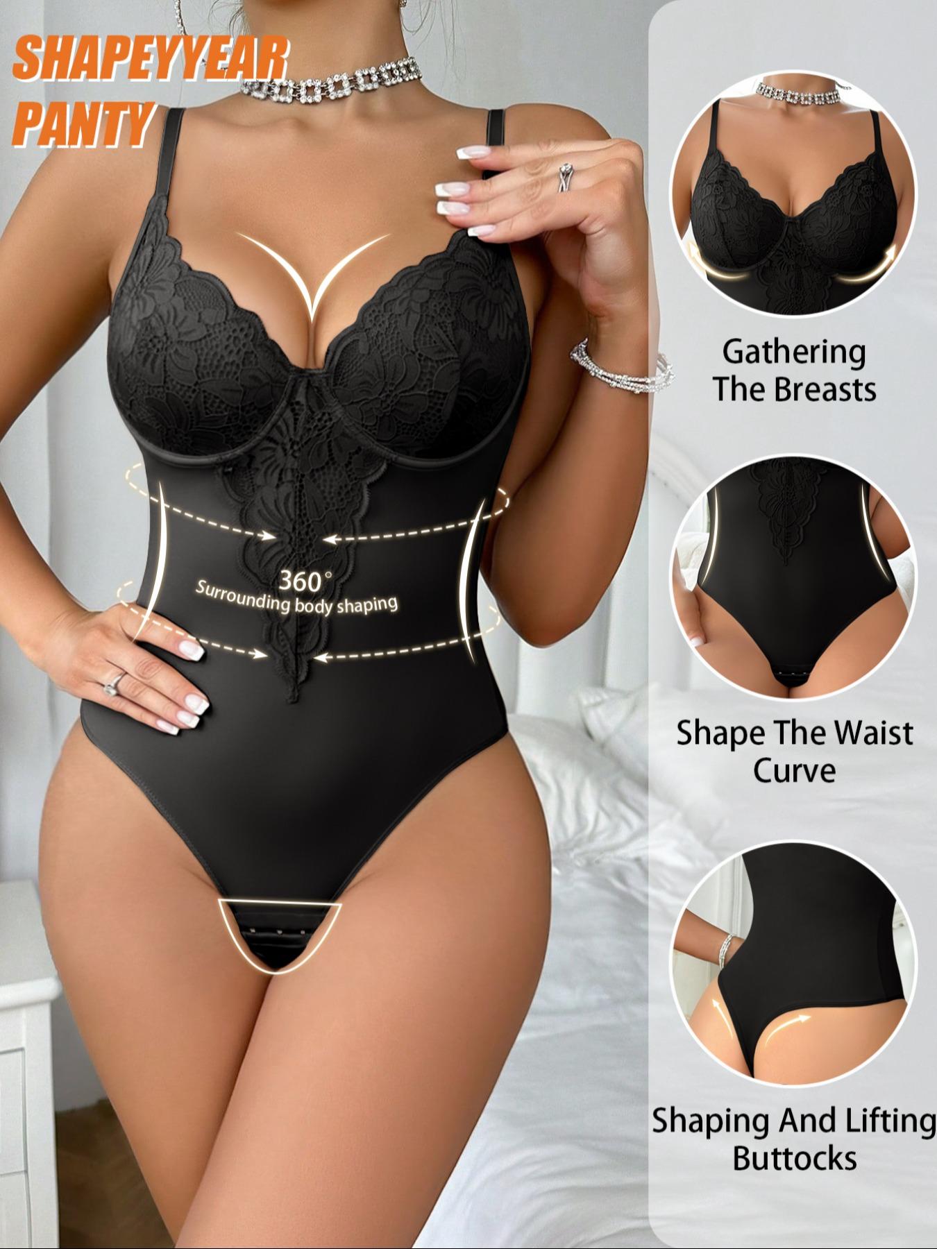 Women's Lace Post-Surgery Shapewear, Padded Sexy One-Piece Underwear, Elegant Chic Back Button Bodysuit, Steel Boning Support