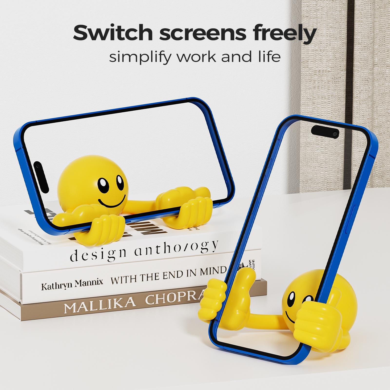Smiley Thumbs-Up Phone Tablet Stand 2026 Upgrade Universal Adjustable Silicone Stand for Cellphone Smartphone Foldable Devices 4'' to 7.9'' 360° Rotatable Gooseneck Stable Base Cute Creative Gift Phone Holder