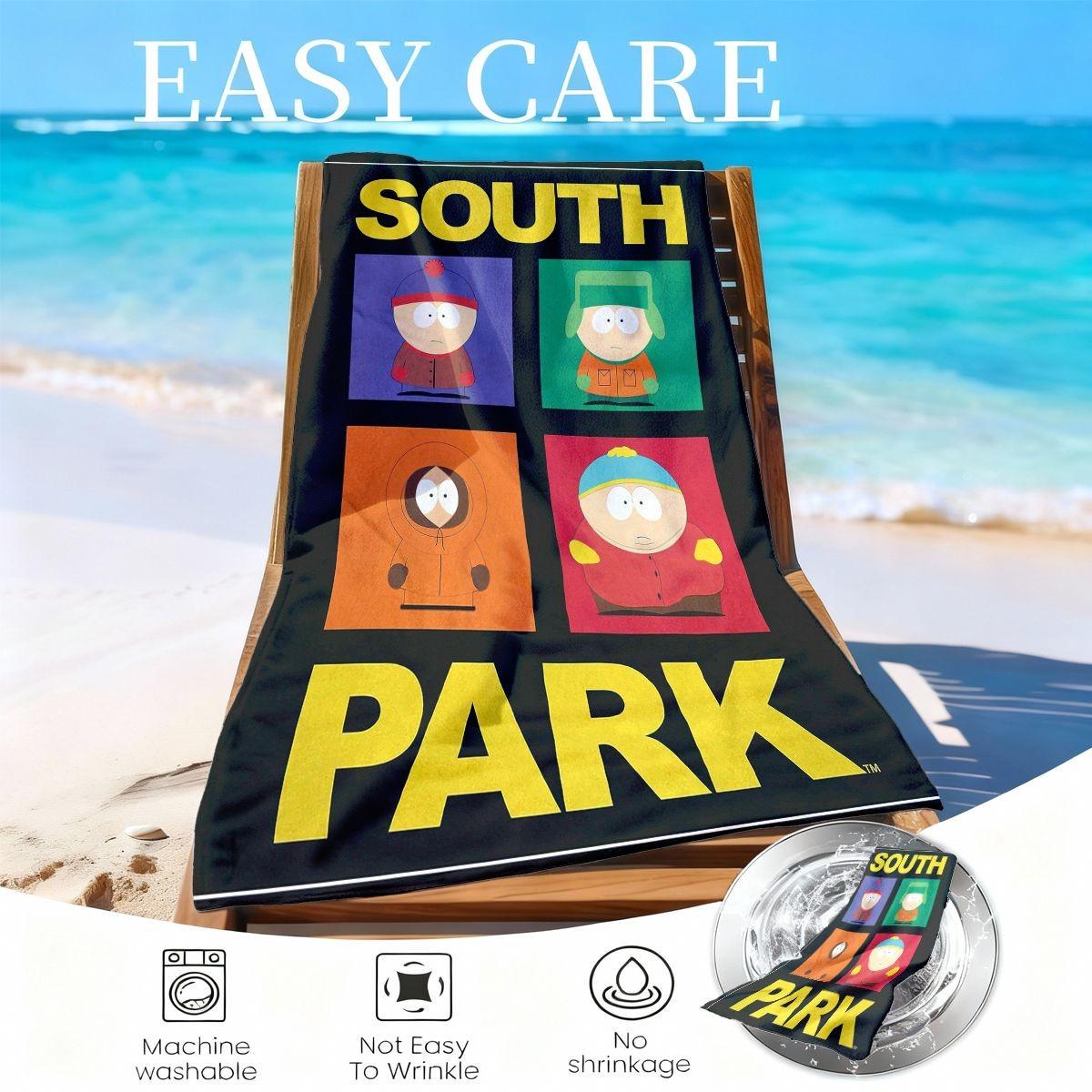 Southern Park Character Beach Towel, Quick-Dry Polyester, Sand-Resistant, Sunscreen, Large Bath Sheet, Surfing, Swimming, Yoga Essential