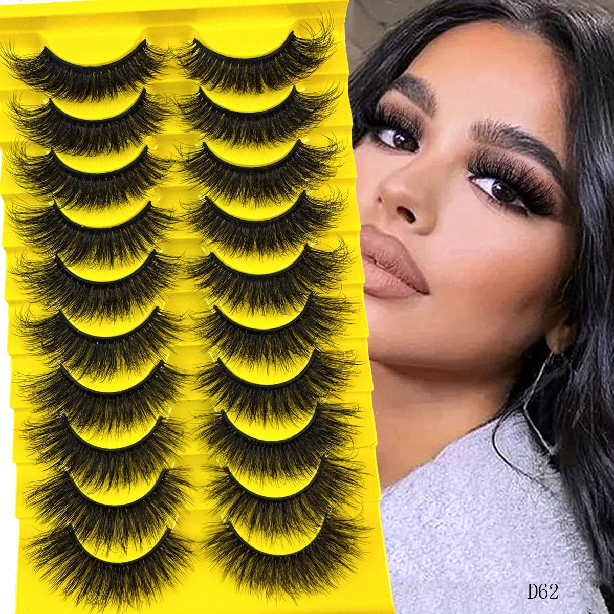 10 pairs of artificial mink false eyelashes, False Eyelash Set, 3D multi-layer fluffy eyelashes, thick and soft cat eye eyelashes, 10-18mm, suitable for beginners, reusable, black, creating a dramatic thickening effect
