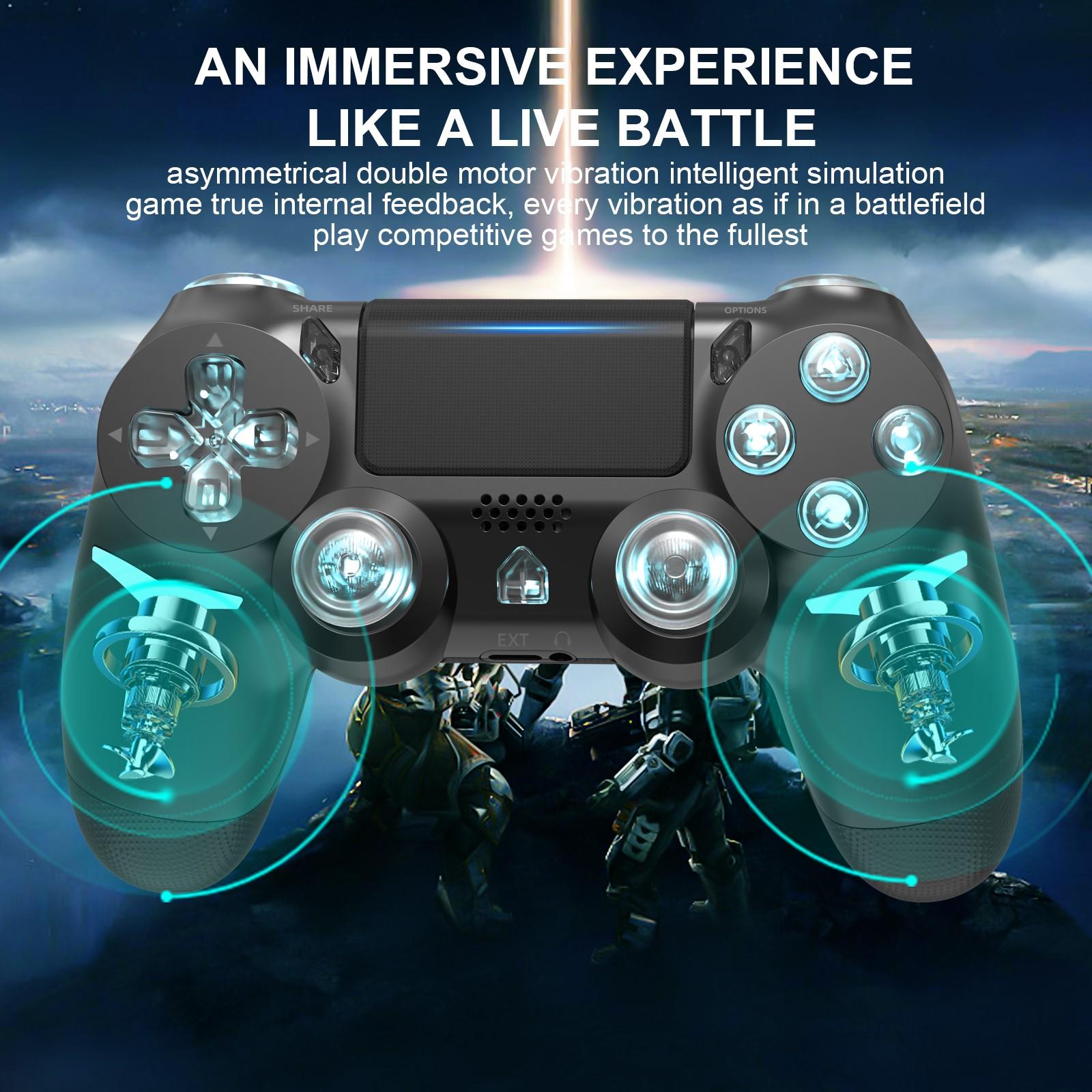 Wireless Game Controller with Three-Color Lights, Compatible with Ps4 Ps3 PC, RGB LED Bluetooth-compatible, Six-Axis Gyroscope, Dual Vibration Feedback
