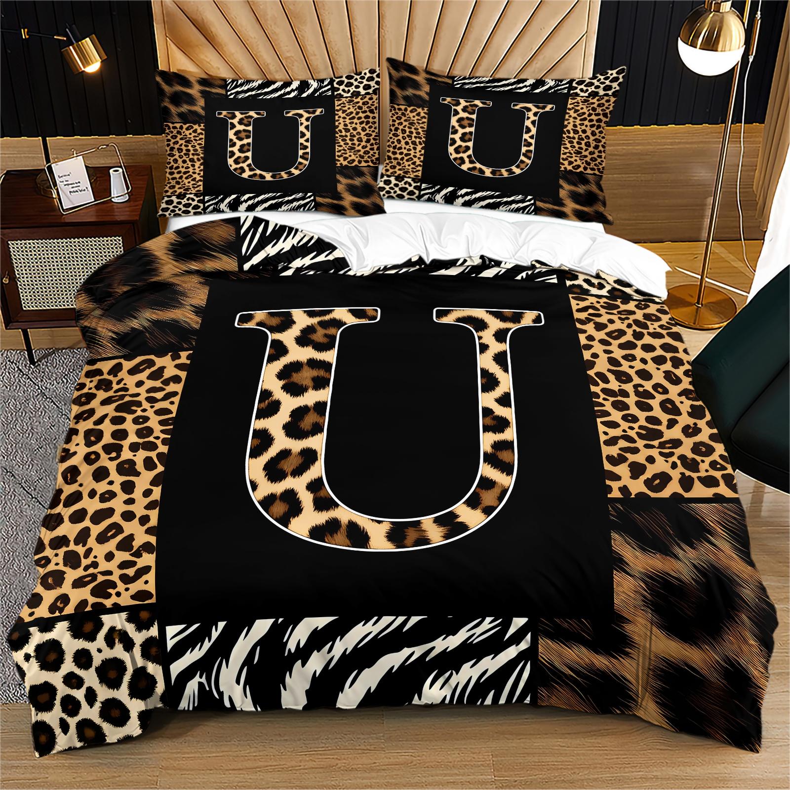 2/3 Pcs Boho Animal Print Letter Duvet Cover Set, Personalized Home Decor for Bedroom, Hotel & Dorm, Zipper Closure & Easy to Remove, Ideal for Housewarming, Christmas & Birthday Gifts, No Filling Included
