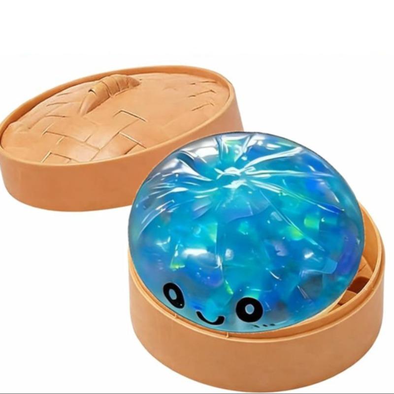 Colorful Sensory Toy Stress Ball, Bright Powder Dumpling Squeezing Toy, Soft Dough Dumpling Stress Ball, Steam Basket Design