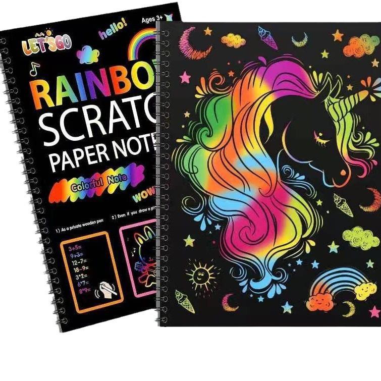 EFFUN Rainbow Scratch Paper Art Set, 1 or 2 Count with 2 Bamboo Stylus, 10 Pages Color Scratch Notebook, Extra 6 Templates, Birthday Gift for Kids, Party Favor Creative Art Supplies
