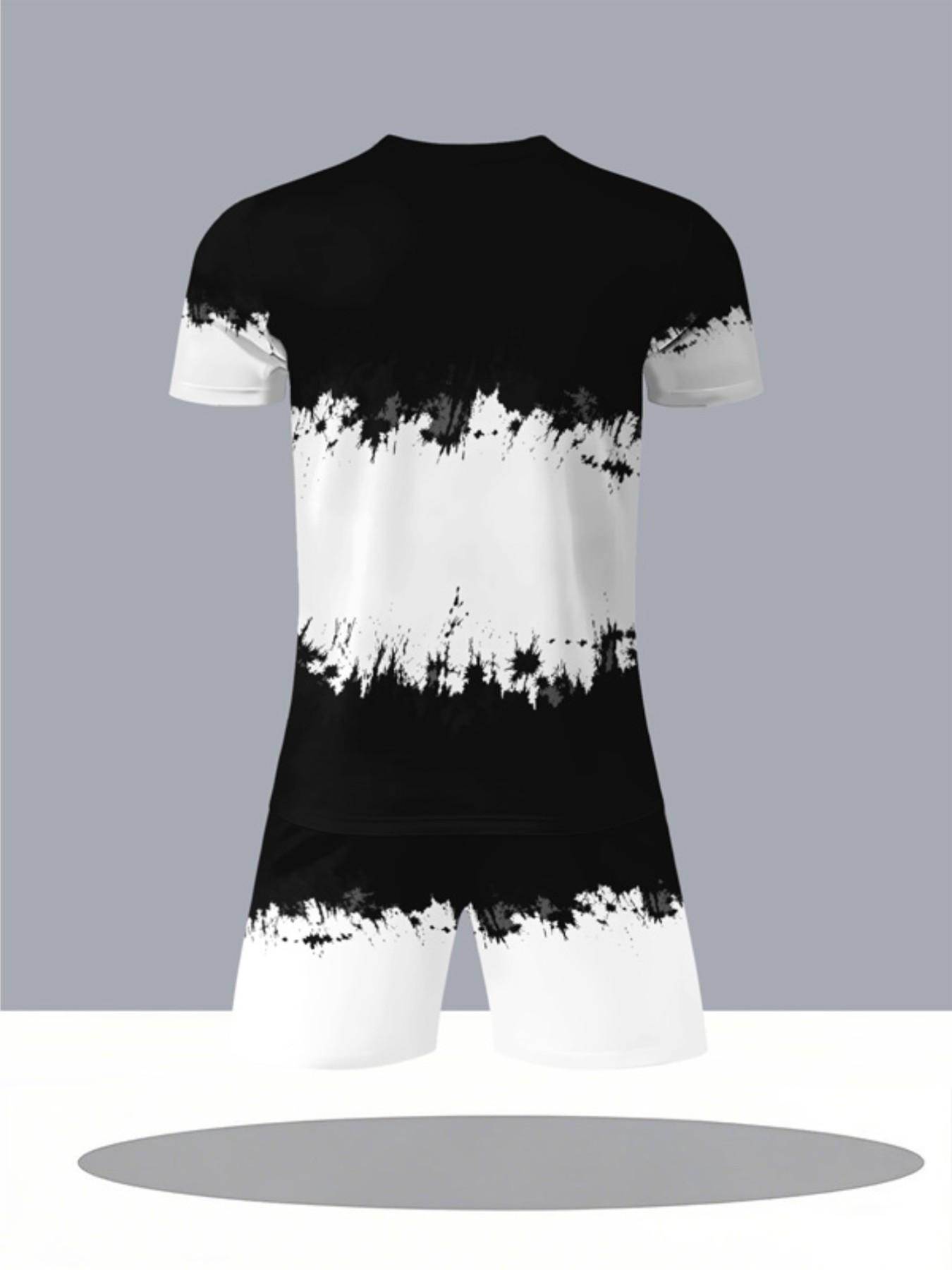 Loose short sleeved Top and shorts set, city English gradient print two-piece set, trendy daily outfit Fashion