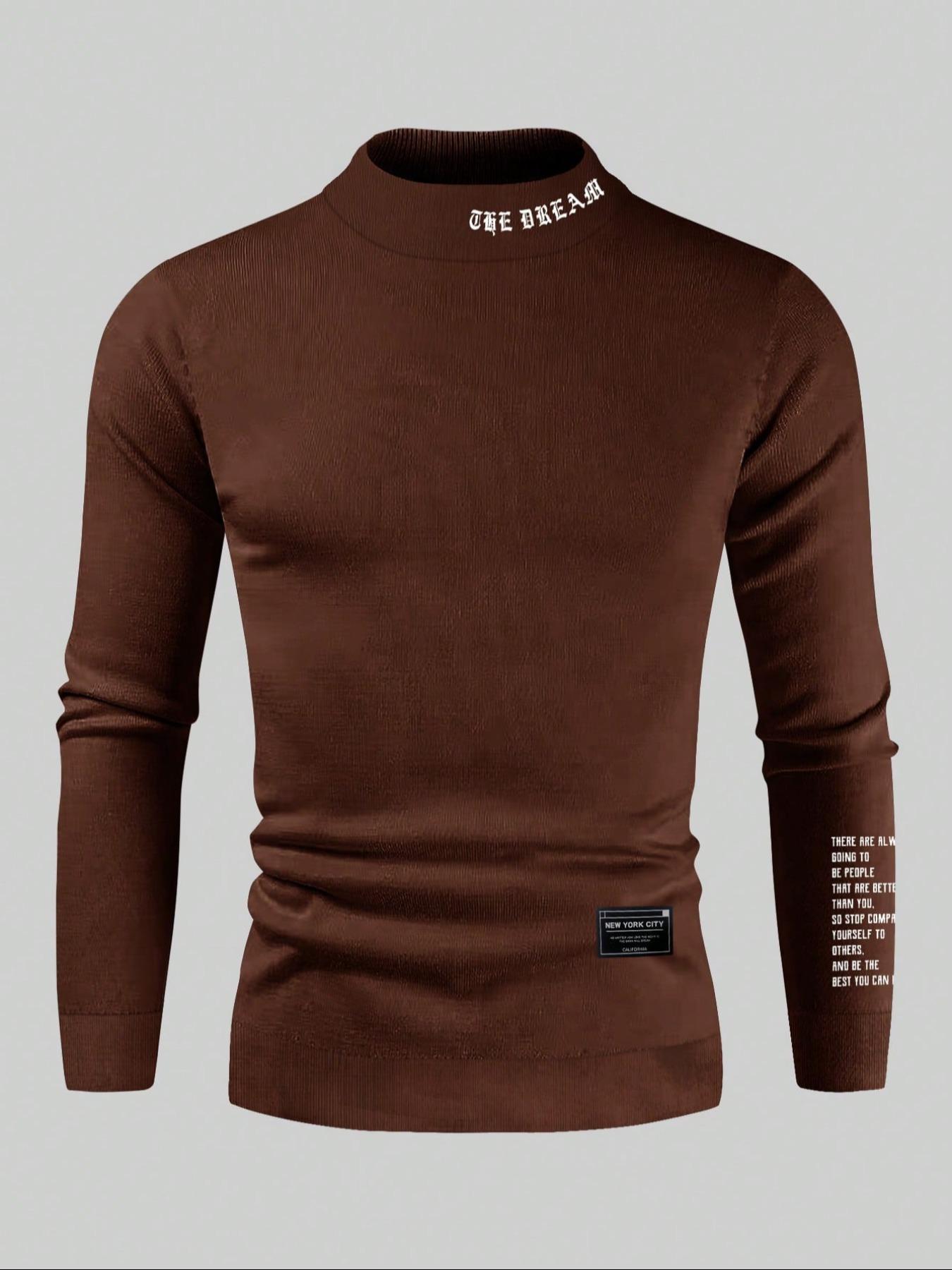 Men's fleece pullover high neck long sleeved sweatshirt,  round neck sweatshirt, basic casual Fitted long sleeved pullover sweatshirt, comfortable and warm round neck sweatshirt for autumn and winter, can be worn on the outside or on the inside