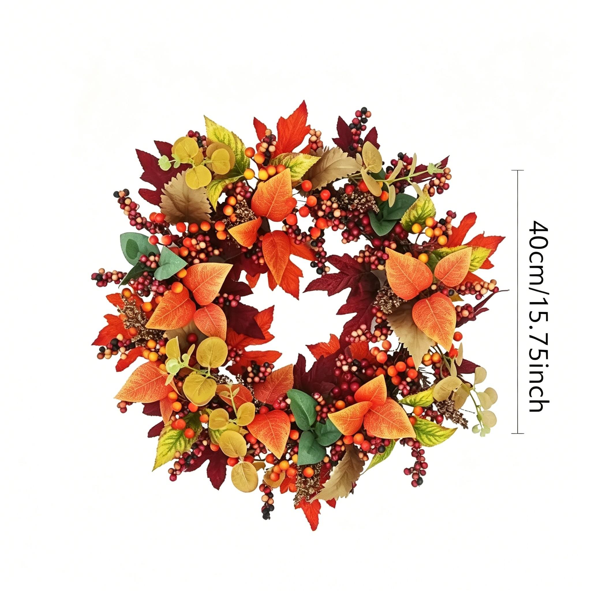 Vibrant Autumn Artificial Wreath, Maple Leaves with Mixed Berries, Rustic Thanksgiving and Fall Porch Decor