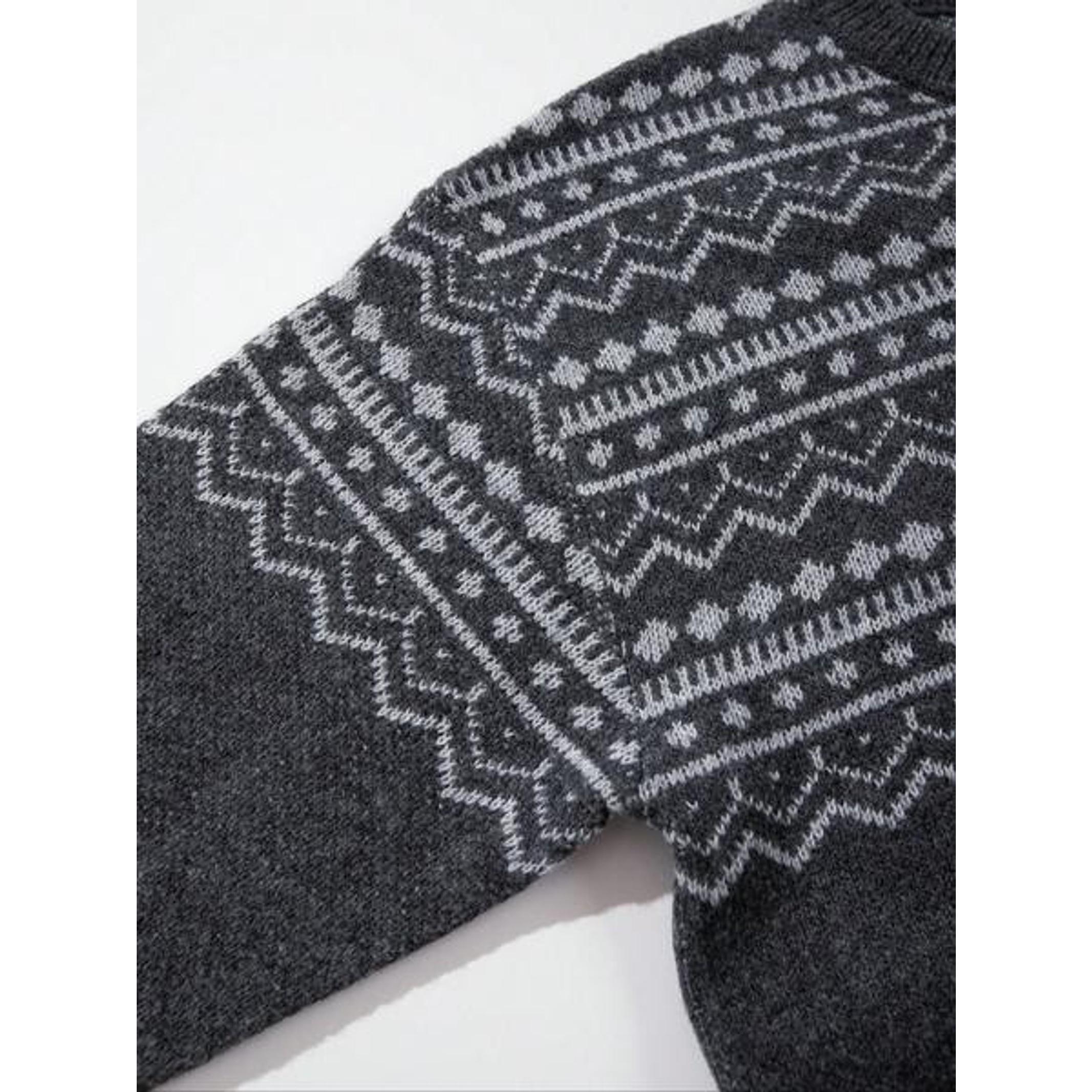 Men's Autumn Winter New Round Neck Nordic Style Geometric Pattern Unisex Knitted Long Sleeve Pullover Sweater Top