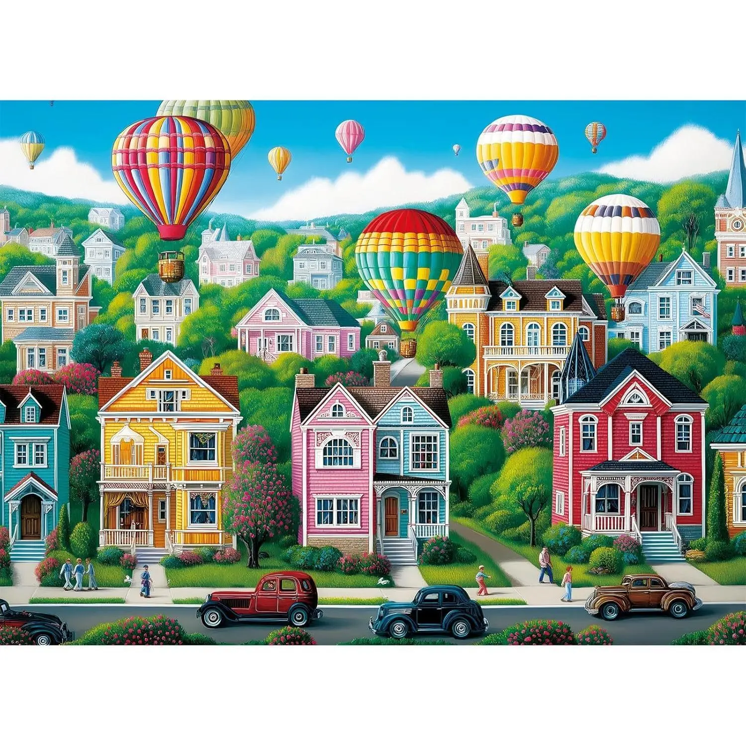 300 Piece Puzzles for Adults,Happy Town Puzzle for Adults Children Elderly,Colorful Hot Air Balloon Jigsaw Puzzle,Family Activity Game Nights Gift