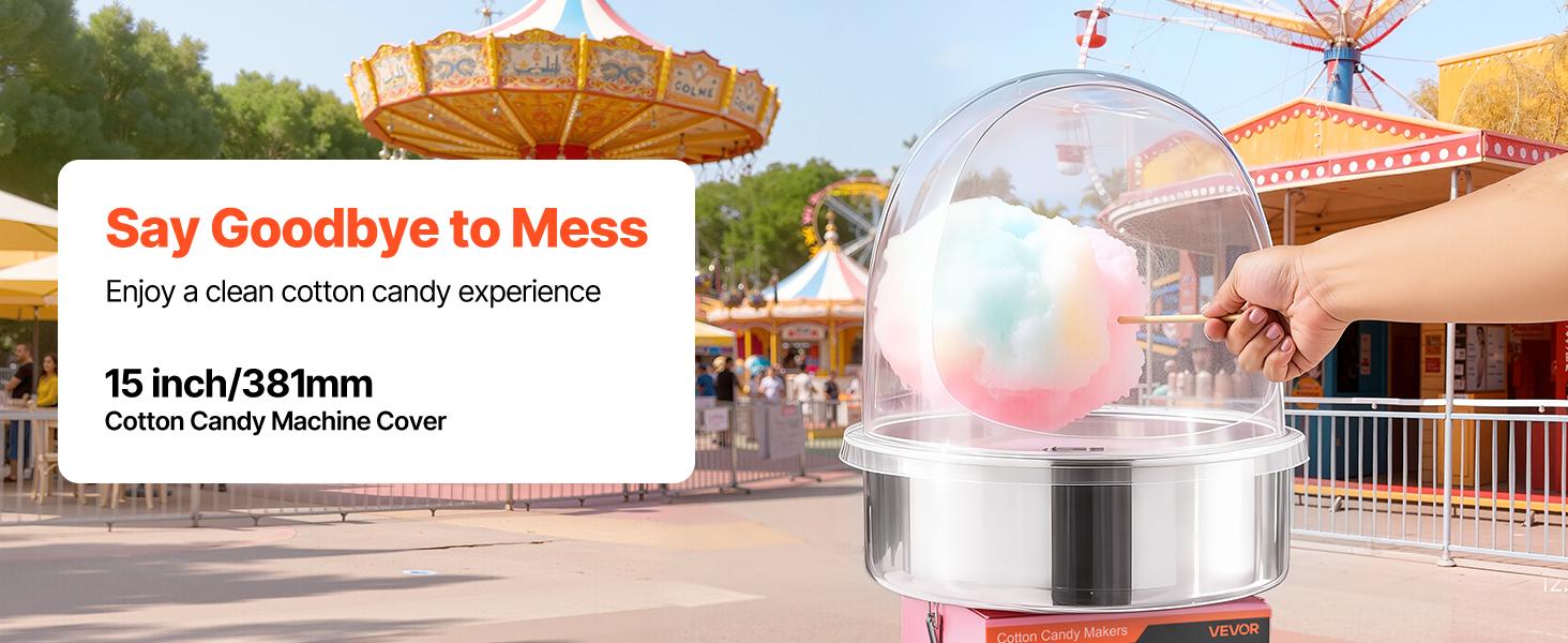 VEVOR Cotton Candy Machine Cover, Transparent Acrylic Dome Bubble Shield, Cotton Candy Machine Bubble Shield Compatible with 15inch Cottons Candies Machines Bowl for Party, Shops, Bottom Groove Design