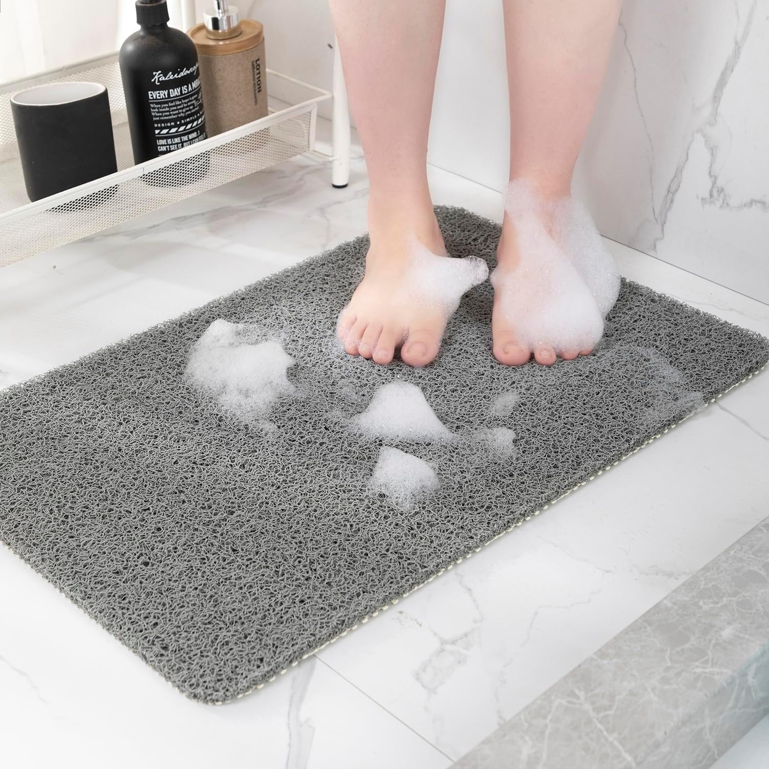 Non-Slip Bathtub Mat, Anti Slip Shower Mat, Fast Drying Bathtub Mats, Foot Scrubber Mat, Anti Slip Mat for Tub, Floor, Bathroom, Kitchen, Home, Hotel (Grey 71"*24")
