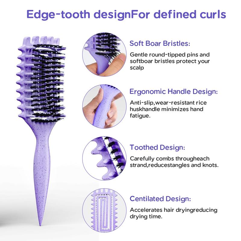 【Upgrade version】5-in-1 Curl Brush: Smooth, Frizz-Free Hair. Vent Design for Easy Detangling & Styling. Less Pulling. For Men & Women, Wet or Dry Hair.