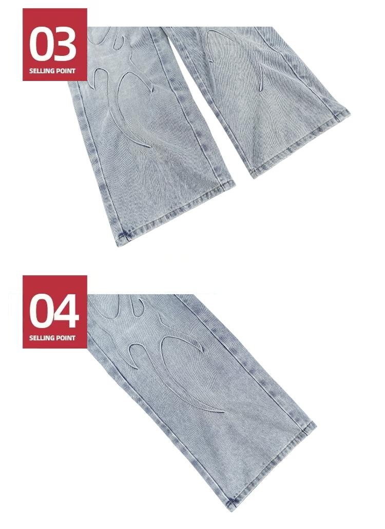 Elengatine Embossed Flame Pattern Denim Jeans for Women Light Wash Finish Loose Wide Leg Silhouette Elasticized Waistband for Comfort Unique Textured Design Y2K Streetwear Inspired Perfect for Casual Outfits Stand Out Fashion Piece Pants Bottom Elengatine Embossed Flame Pattern Denim Jeans for Women Light Wash Finish Loose Wide Leg Silhouette Elasticized Waistband for Comfort Unique Textured Design Y2K Streetwear Inspired Perfect for Casual Outfits Stand Out Fashion Piece Pants Bottom