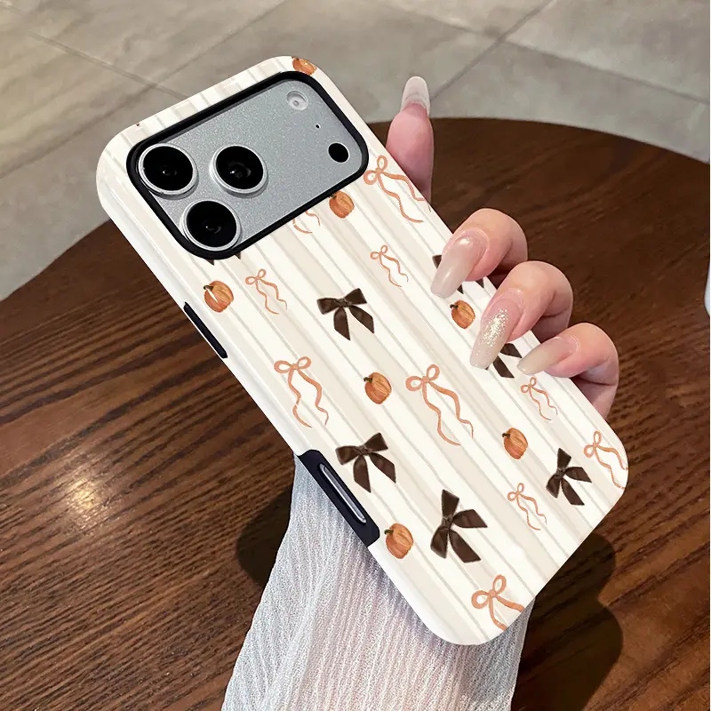 Pumpkin Bow Pattern 2-in-1 Silicone TPU Case for iPhone 11 to 18 Pro ...