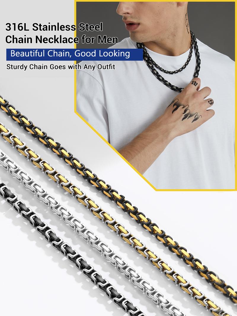 PROSTEEL Byzantine Chain Necklace Stainless Steel Stylish and Cool Length 18-30 Inches Width 4MM/6MM/8MM/10MM Necklaces For Men Women with Gift Box
