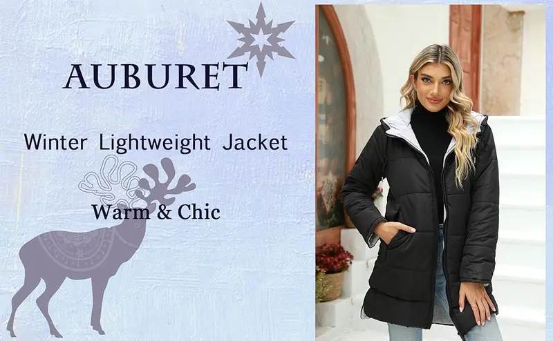 Imily Bela Womens Warm Puffer Down Jacket Hooded Winter Casual Lightweight Mid Quilted Coat with Pockets