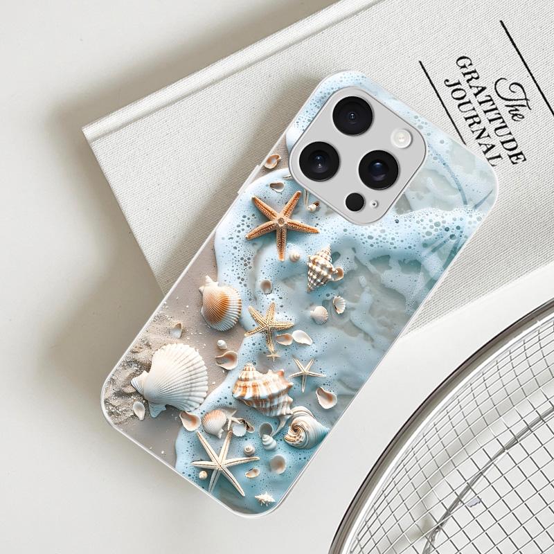Summer Beach Vibe: Seashell & Starfish Phone Case — Shockproof Glossy Cover for 【iPhone 16 Pro Max】666