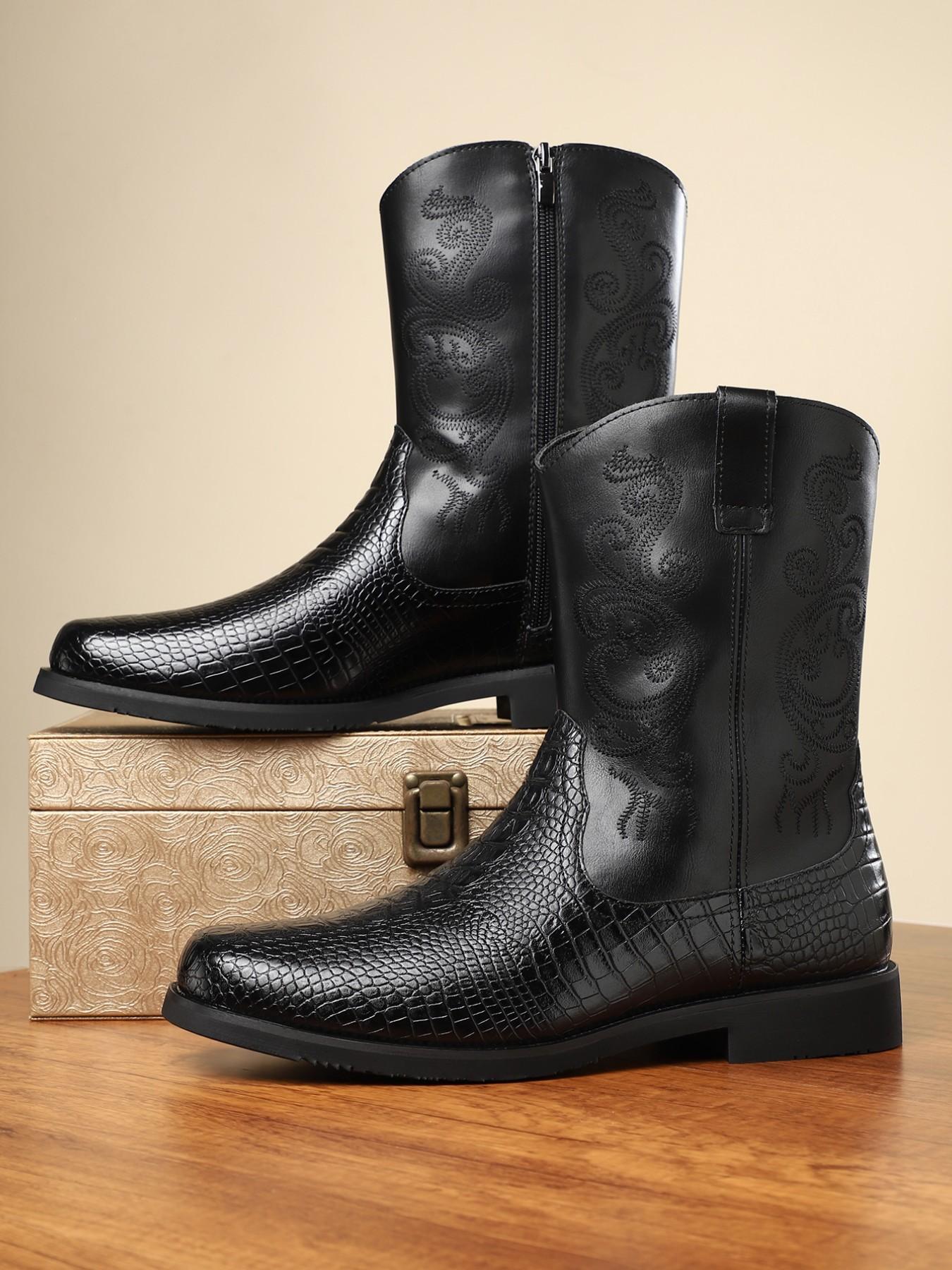 Men's Over-The-Knee Boots Business Casual Round Square Toe Rubber Sole Daily Office Wear, Comfortable and Stylish Footwear