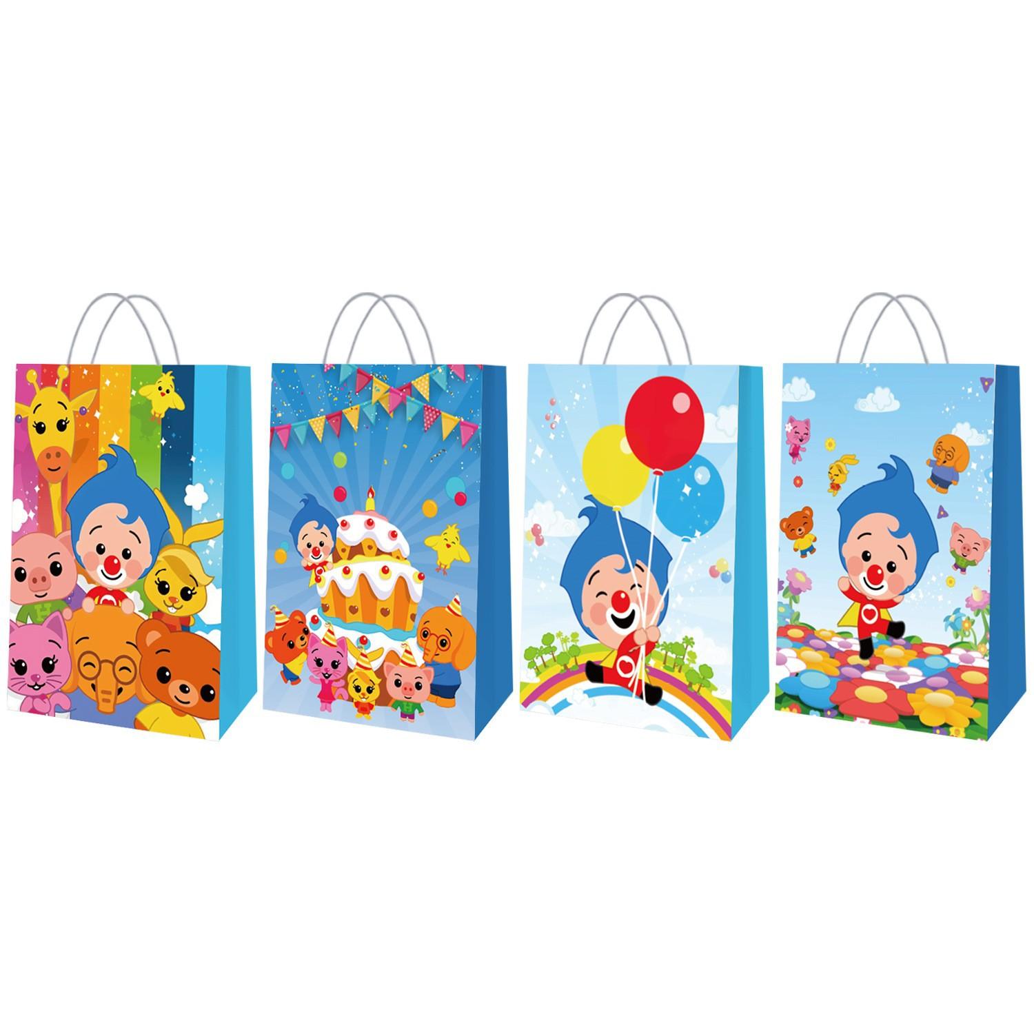 Cartoon Plim Clown Paper Gift Bags Birthday Party Kraft Paper Candy Bag Handbag Gift Bag for Kids Baby Shower Supplies Decor