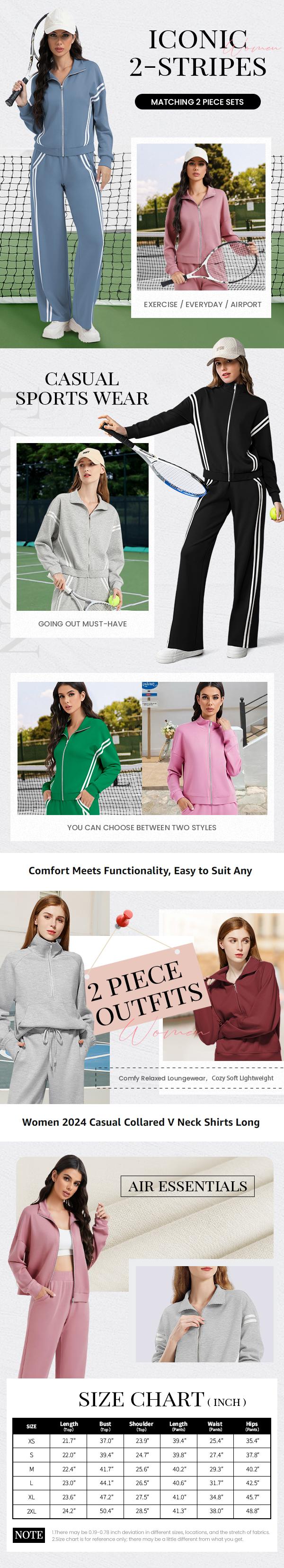 Women's 2 Piece Outfits Zip Up Sweatshirt Contrast Striped Wide Leg Sweatpants Suits Jogger Travel Matching Set Womenswear Long Sleeve Casual Clothes