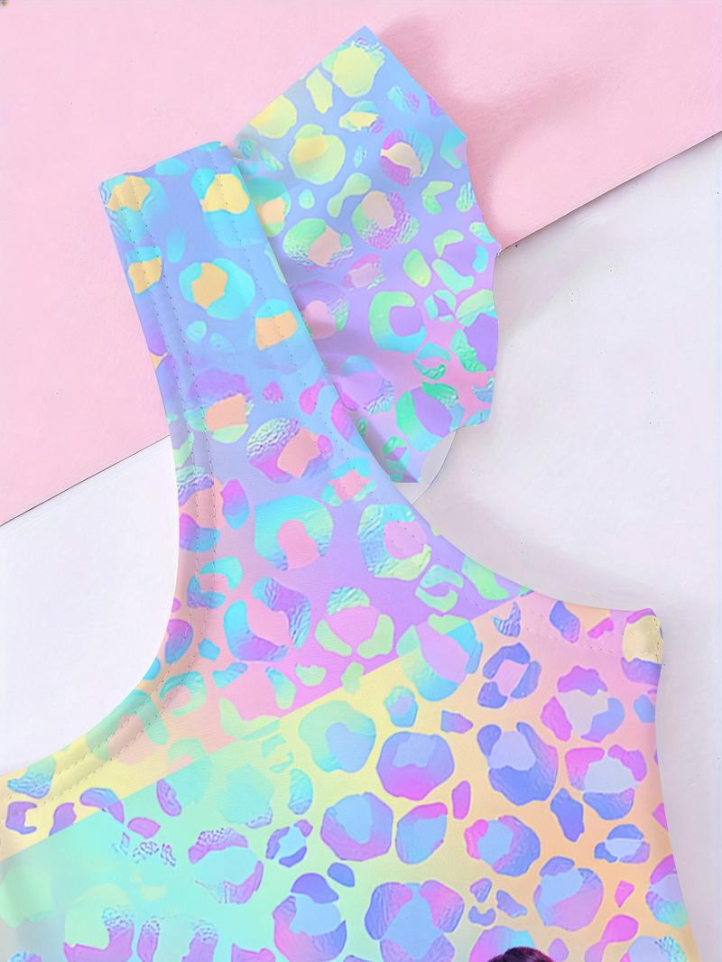 Girls Kpop Demon Hunters One-Piece Swimsuit, Colorful Polka Dot Group Image Print, Ruffled Sleeveless Swimwear, Summer Beach Wear Girls Kpop Demon Hunters One-Piece Swimsuit, Colorful Polka Dot Group Image Print, Ruffled Sleeveless Swimwear, Summer Beach Wear