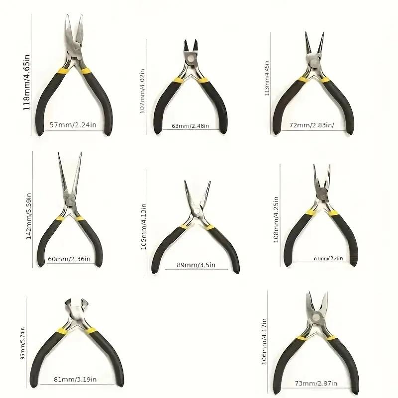 8-Piece Portable Pliers Set, Ergonomic Design Multi-Function Repair Tool Kit, Includes 4.5 Inch Mini Bending Pliers, Needle Nose Pliers