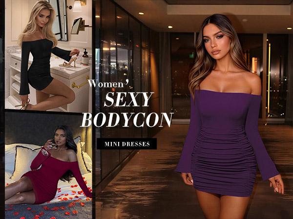 Women's Fall 2026 Long Sleeve Bodycon Mini Dress - Off Shoulder Ruched Figure Hugging Cocktail Party Club Dress, TikTok Viral Streetwear Style Minimalist Sizes run small Petite Women's Fall 2026 Long Sleeve Bodycon Mini Dress - Off Shoulder Ruched Figure Hugging Cocktail Party Club Dress, TikTok Viral Streetwear Style Minimalist Sizes run small Petite