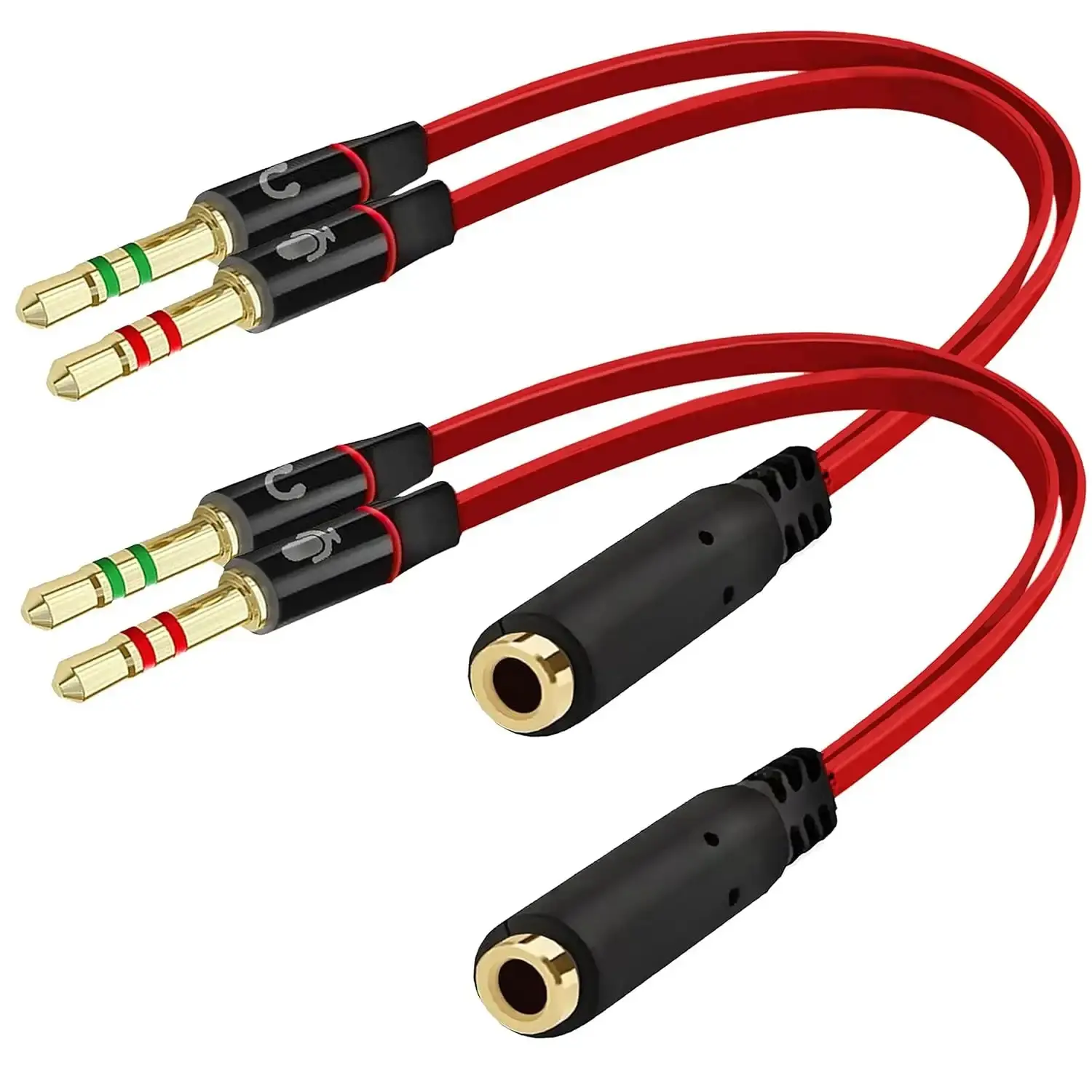 Headphone Splitter Cable for Computer,3.5mm Female to 2 Dual Male Headphone Microphone Y Splitter Cable Mic Audio Stereo Jack Earphones Port Cord Gaming Headset to PC Laptop Adapter Red