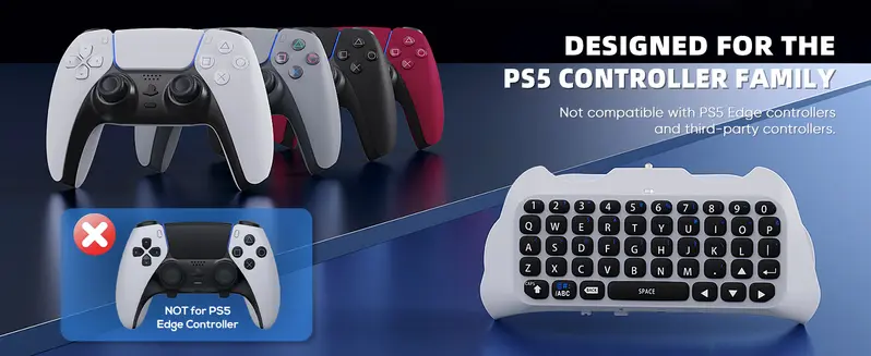 MENEEA Ergonomic Plastic Wireless Video Game Controller Full Game Keyboard for PS5 - Bluetooth 3.0 Mini Size, Built-in Speaker, 3.5MM Audio Jack, Separate Charging for Voice Chat, No Additional Software Needed, PS5 Accessories