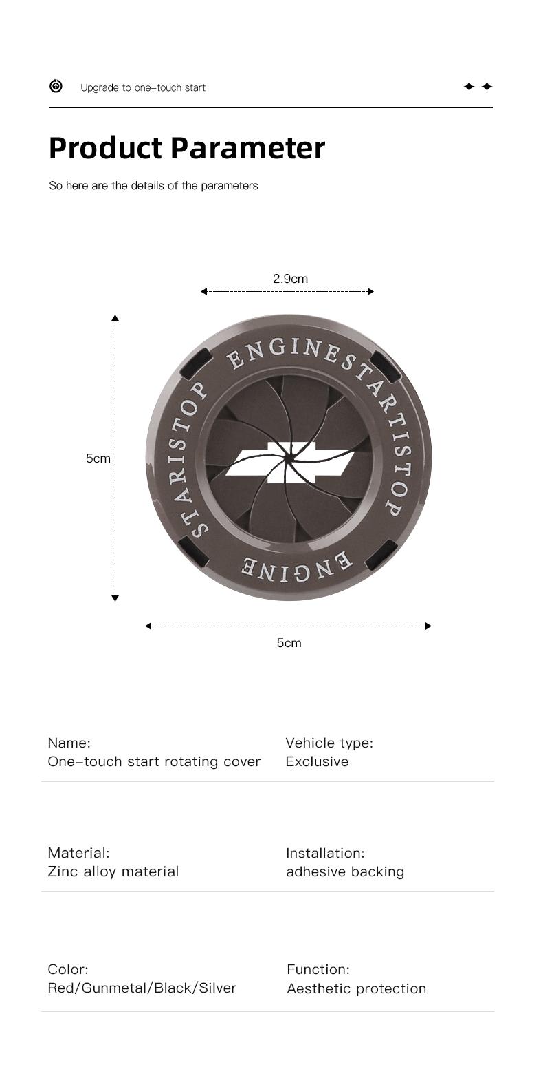 Car One Button Start Protective Cover Ignition Device Decoration For Chevrolet Corvette Montana TrailBlazer Silverado Traverse Camaro Suburban Equinox Bolt Cruze Malibu Colorado Trax SS Spark Captiva Onix Spin Impala Cobalt