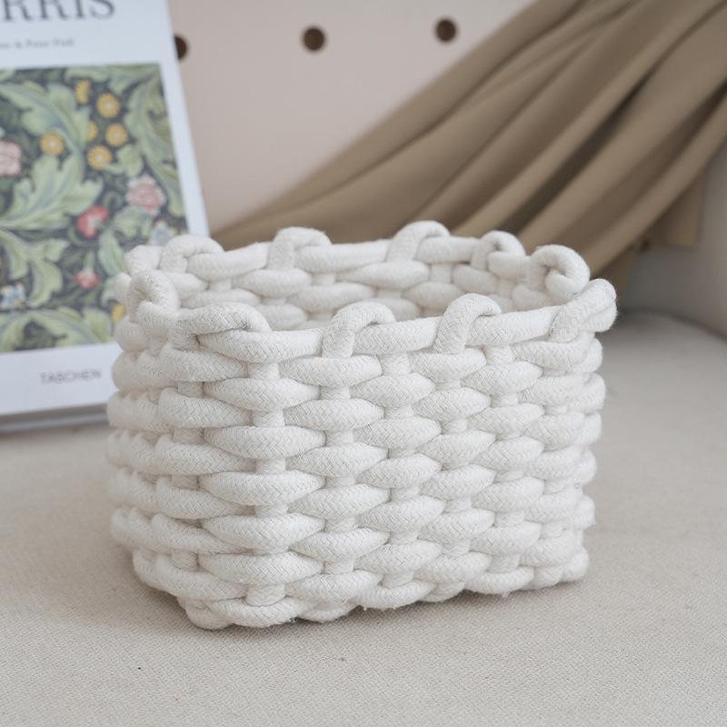 Handmade Polyester Storage Basket Stackable Cosmetic Organizer, Durable Design for Bedroom Living Room Vanity Decor, High-Quality Home Organization, Decorative Appeal