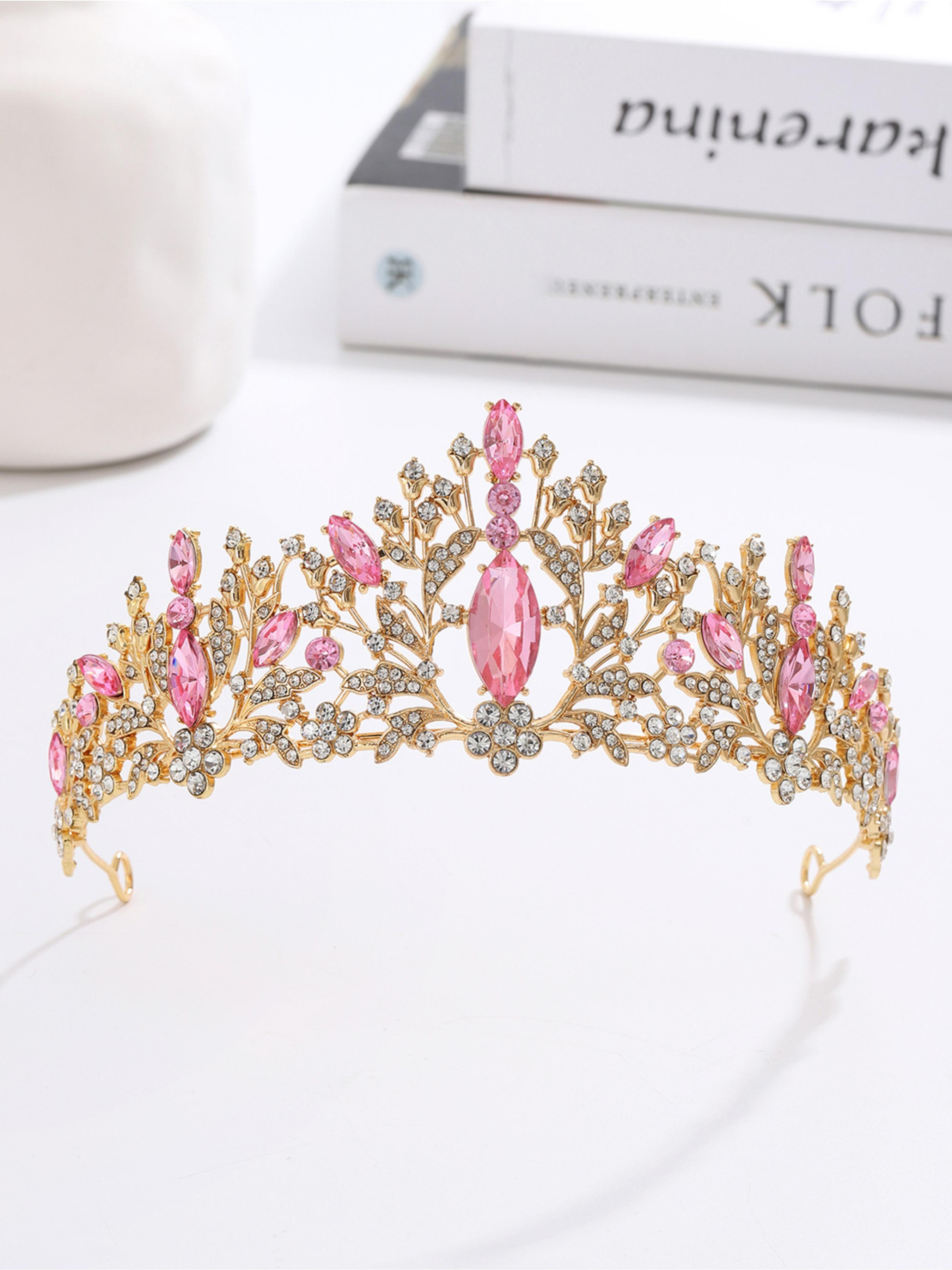 Gold Crystal Wedding Tiara Rhinestone Bridal Crown Jewelry Accessories Floral Fashion Elegant Birthday Headwear