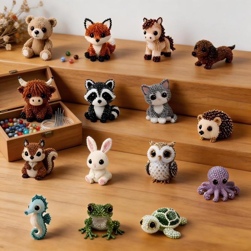 Tiny 3D Beaded Animal DIY Kit,Cute Raccoon & Animal Beading Craft Set,Creative Handmade Bead Decoration Kit,Craft Set with Colorful Beads and Instructions,for Adults Stress Relief DIY Art Gifts, DIY Beading Accessories, Beads For Crafts
