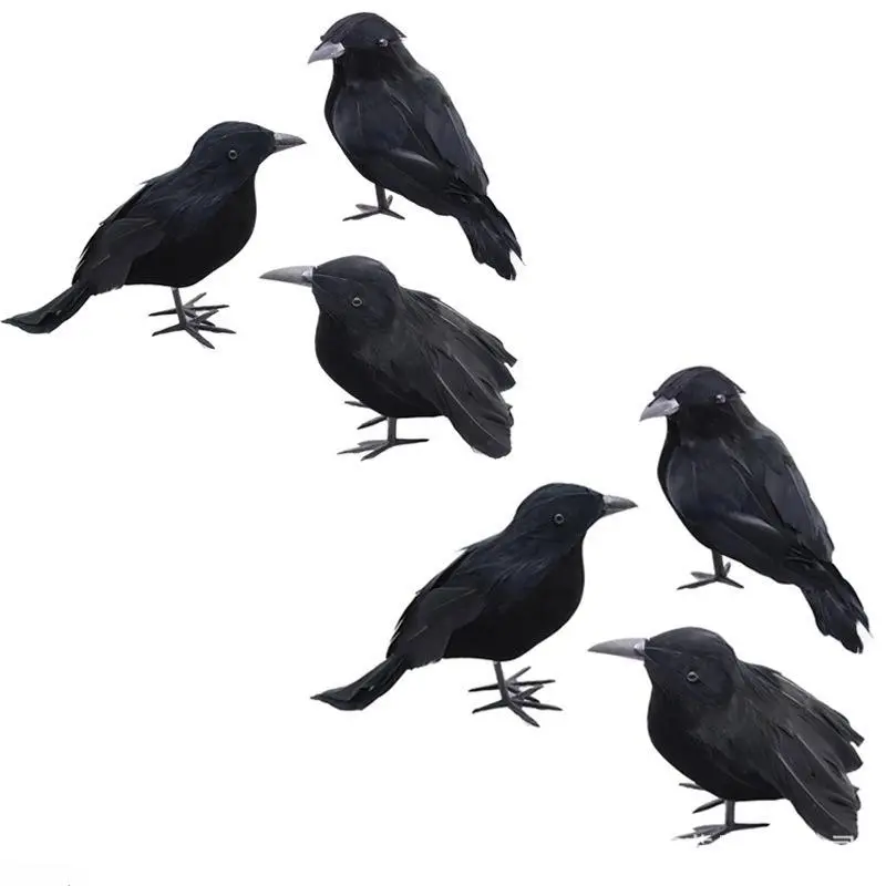 Realistic Black Crow Feathered Ornament, Lifelike Fake Crow Halloween Decoration Prop, Simulation Raven Bird Statue for Garden Yard Party Spooky Decor