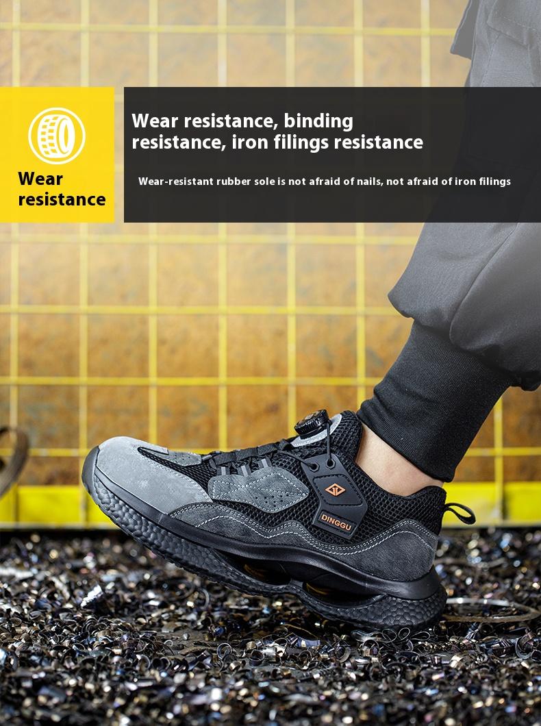 Steel Toe Men's Work Sneakers with Breathable Mesh - Anti-Slip, Durable, Casual Striped Design, Elastic Closure and Non-Slip EVA Sole,FathersDayGift