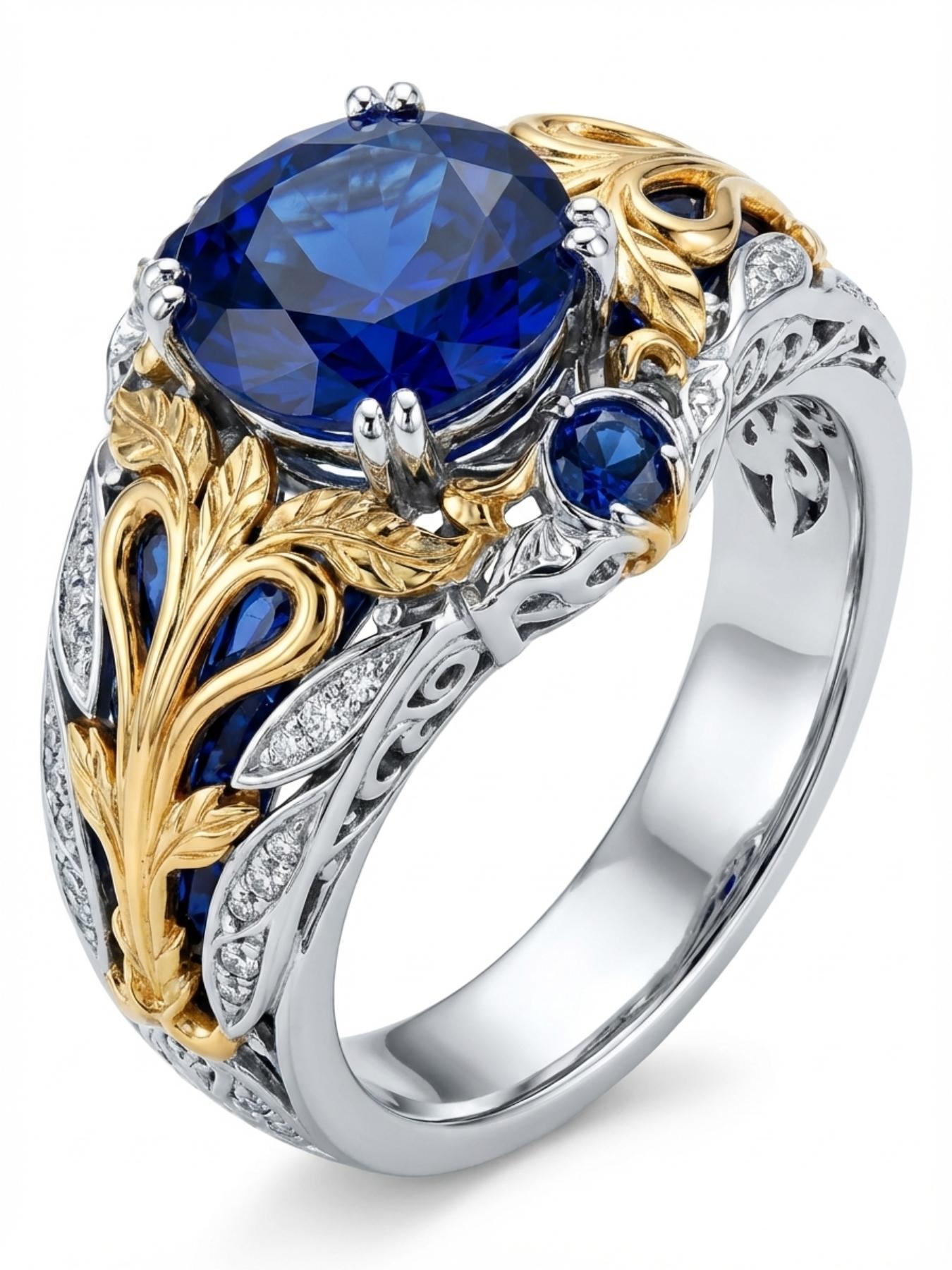 Vintage Style Synthetic Sapphire Two Ring Set for Men and Women, Dominating Boho Design, Ideal for Everyday & Party Wear