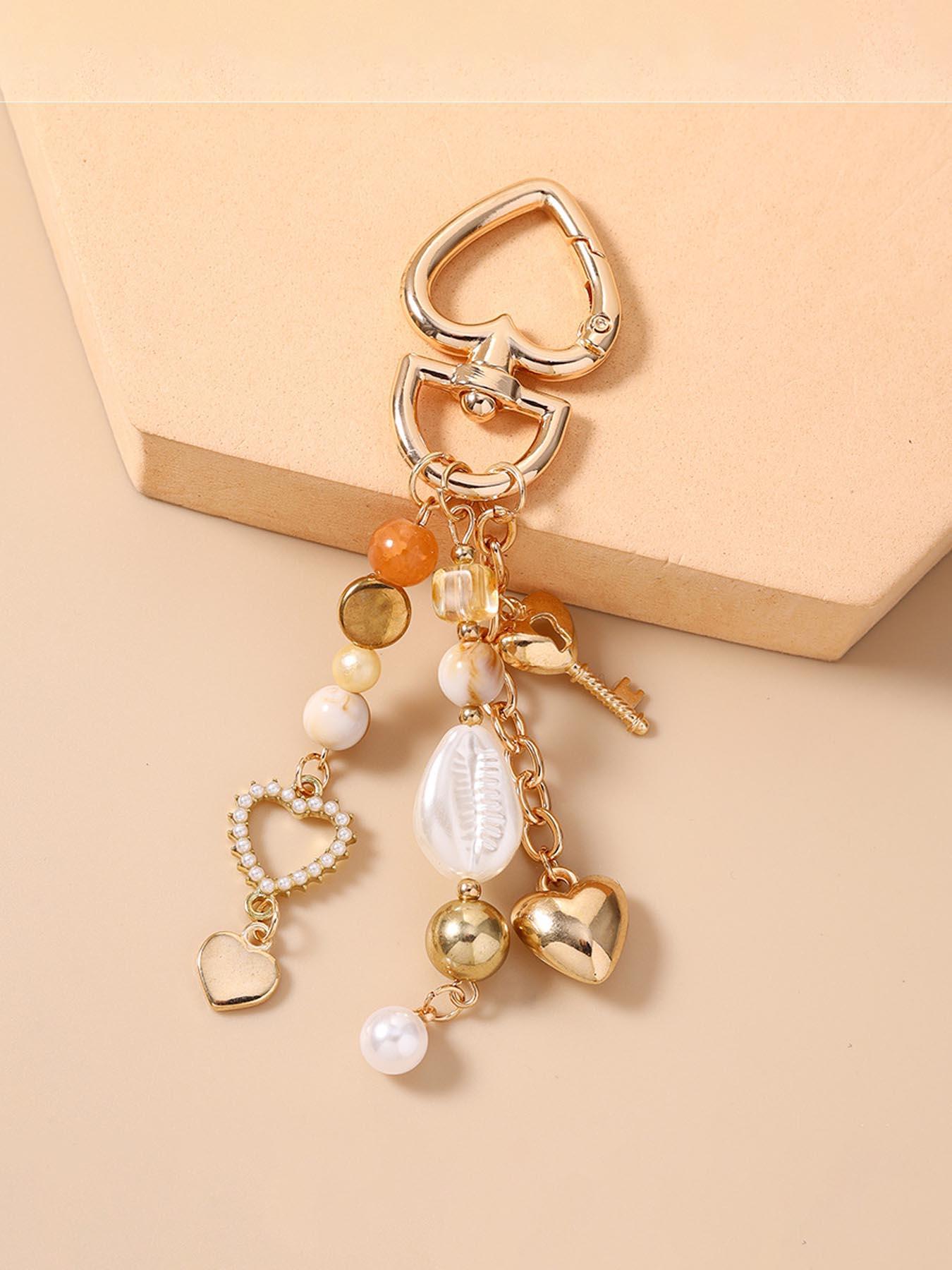 Boho Pearl Shell Keychain, Baroque Heart Key Ring, Starfish Ocean Theme, Boho Bag Charm, Unique Fashion Accessory