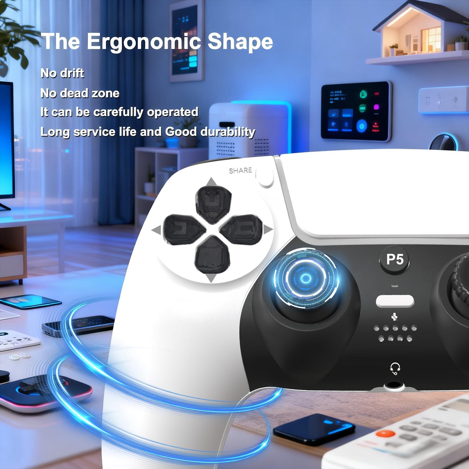 GAMINJA Wireless Controller for P5, Dual Vibration, Six-Axis Gyroscope, Adjustable Mute Switch, 3.5mm Headphone Jack, Game Controller, Wireless Game Controllers