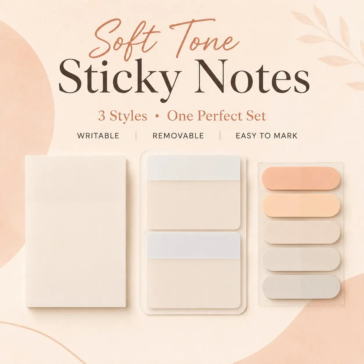 3-Pack Soft Color Sticky Notes Set, Rewritable Removable Paper Stickers, Semi-Transparent Index Labels, School & Office Supplies, Includes Labels